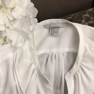 H&M | Tops | Hm White Ruffle Front Blouse | Poshmark